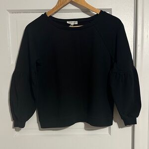 Neiman Marcus Elegant Black Balloon Sleeve Sweatshirt